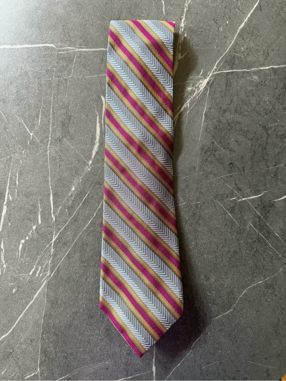 Vintage Hickey Freeman 100% Silk Hand Tailored Geometric Stripe Necktie